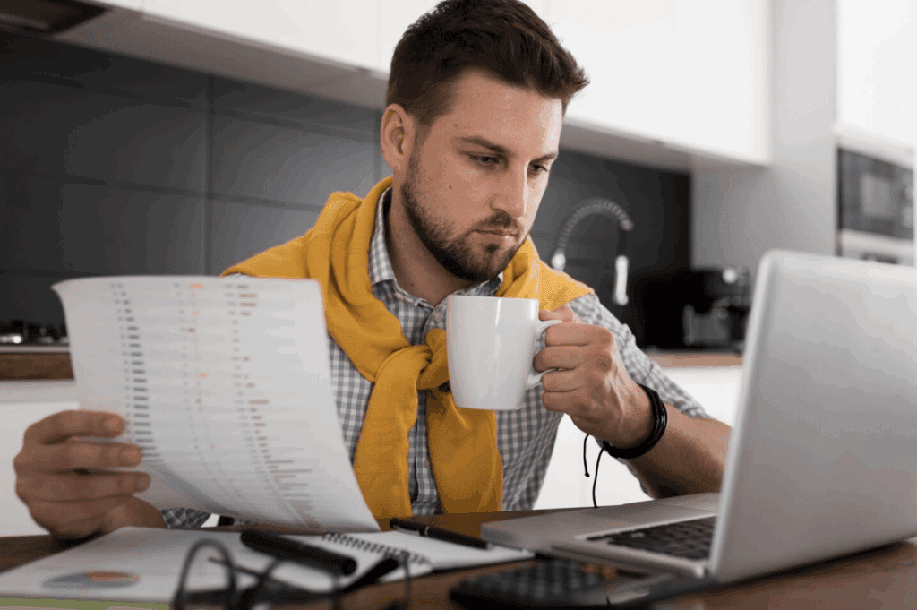 A man using a laptop.