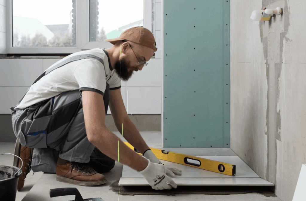 A tiler working on a home renovation.